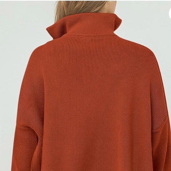 ANRABESS Women's LARGE Rust Oversized Long Sleeve Quarter Zip Slouchy Sweater - Picture 5 of 6